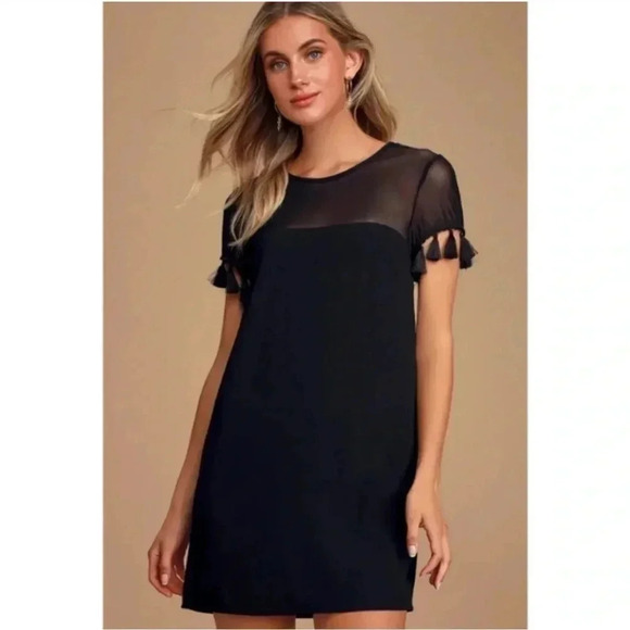 Lulus Small Black Short Sleeve Tassel Net Neckline Formal Party Dress Small - Picture 2 of 8